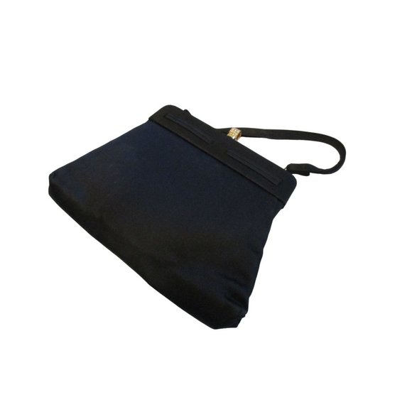 *Vintage Magid Black Peau de Soie Satin Rhinestone Snap Closure Evening Bag - Picture 4 of 8